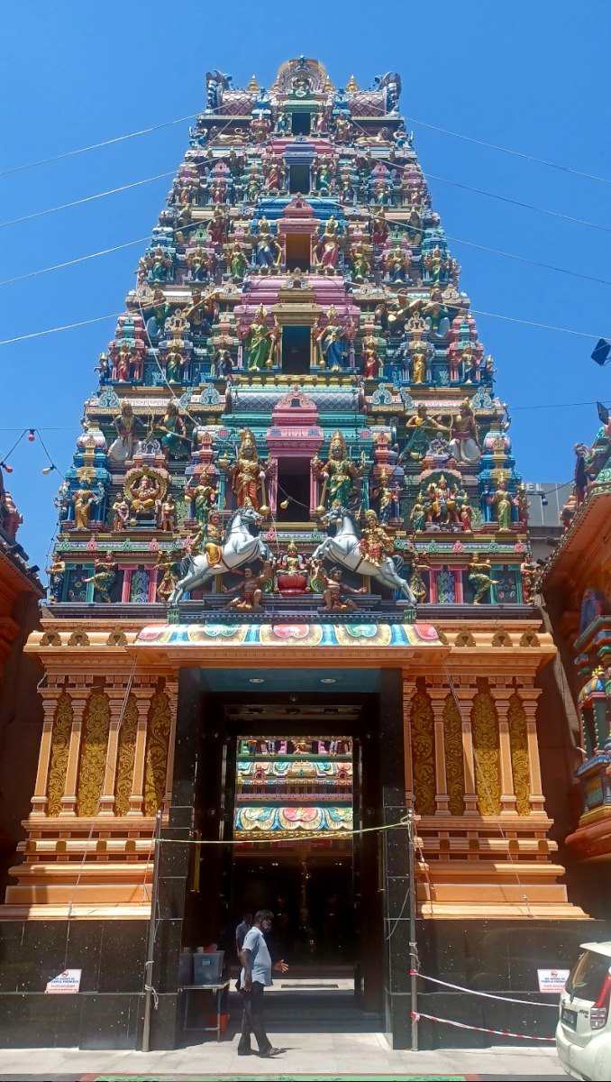 Close-up of intricate designs at Sri Mahamariamman Temple, Kuala Lumpur.