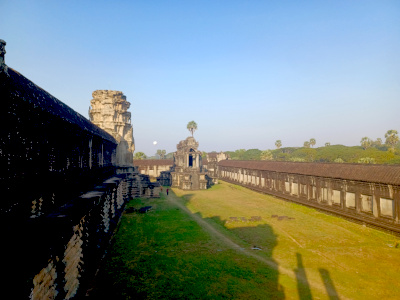 Garden Panoramic View at Angkor Wat Panoramic view of a garden inside Angkor Wat, showcasing lush greenery
