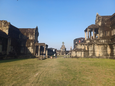 Steep Staircase Panoramic View at Angkor Wat Panoramic view of the steep staircase inside Angkor Wat
