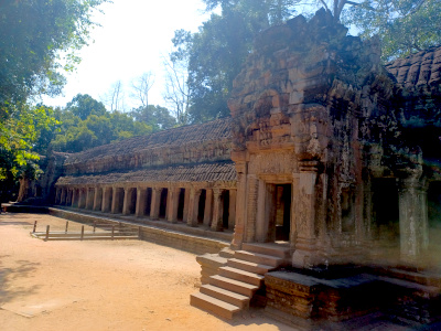 Wide View of Bayon Temple Wide view of Bayon Temple, showcasing its unique stone faces and architecture
