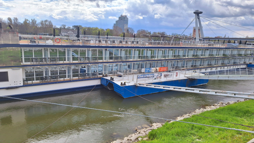 Danube River Cruise Boat in Bratislava, Slovakia Danube Cruise Boat docking in Bratisalva for the afternoon.