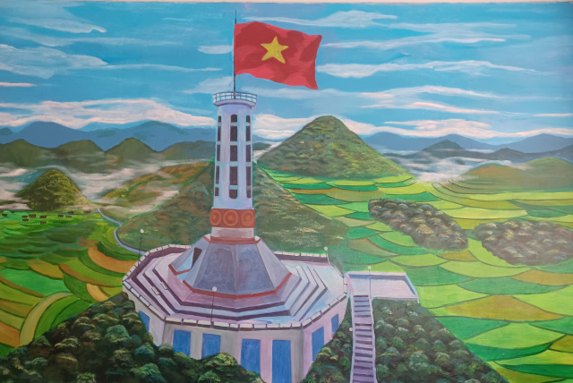 Lung Cu Tower Painting – Restaurant Art in North Vietnam Painting of Lung Cu Tower displayed in a restaurant in North Vietnam