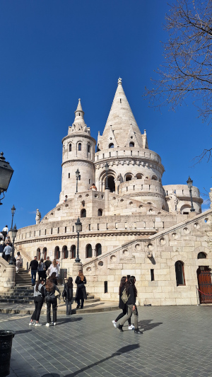 Gleaming white architecture of Fisherman's Bastion in Budapest, Hungary