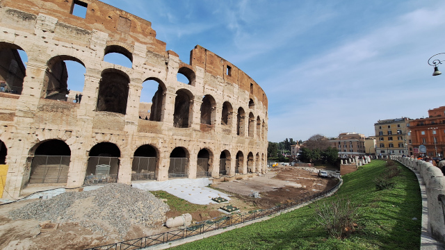 Colosseum Reconstruction View – Rome, Italy View of the Colosseum with fenced-off areas and rubble for repairs