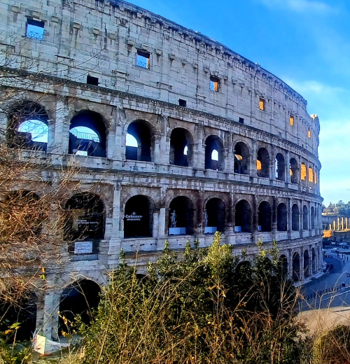 Close-up view of the Colosseum in Rome, Italy