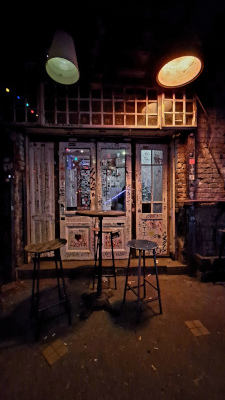 Empty interior of Simpla Kertmozi ruin bar in Budapest after crowds left
