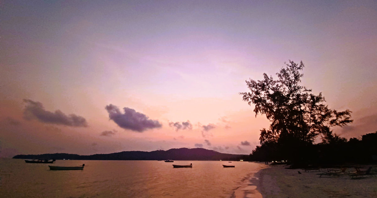 Dramatic Sunset on Koh Rong Sunset view on Koh Rong with a tree silhouetted against a vibrant red sky
