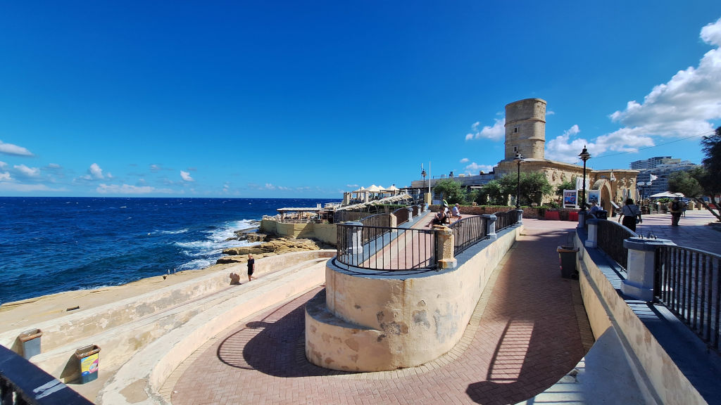 Il Fortizo Tower with Circular Promenade Il Fortizo in Malta with a tower in the background and a circular winding promenade in the foreground