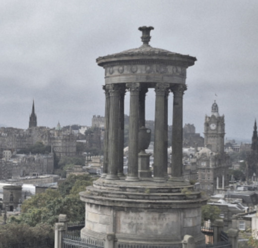 Black and white Image of Dugald Monument on Calton Hill, Edinburgh