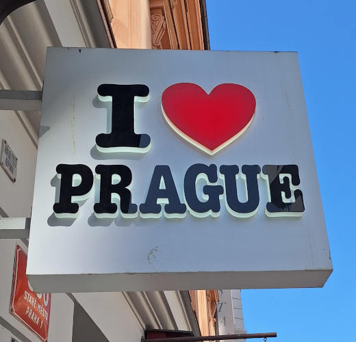 I Love Prague' sign in Old Town, Prague, Czech Republic